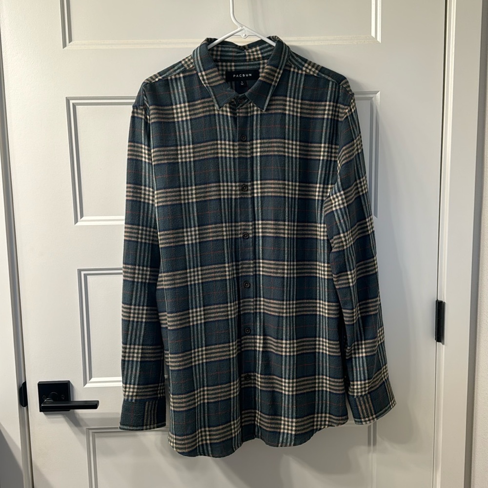 Mens Pacsun Flannel Shirt, Size Large, Green